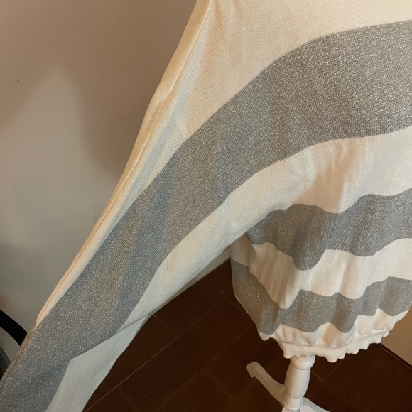 Liz Claiborne white silver striped Knit sweater Pull on size LG cotton metallic - Picture 7 of 13